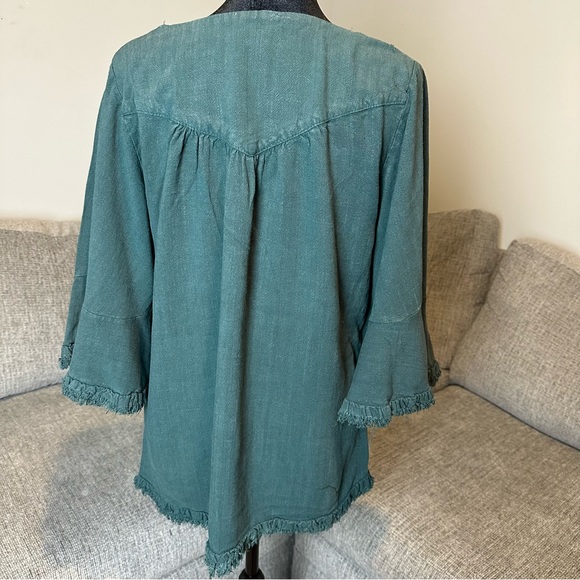 Umgee S Linen Cotton Blend 3/4 Sleeve Raw Hem peasant top sweetheart neck.A49 - Picture 3 of 11